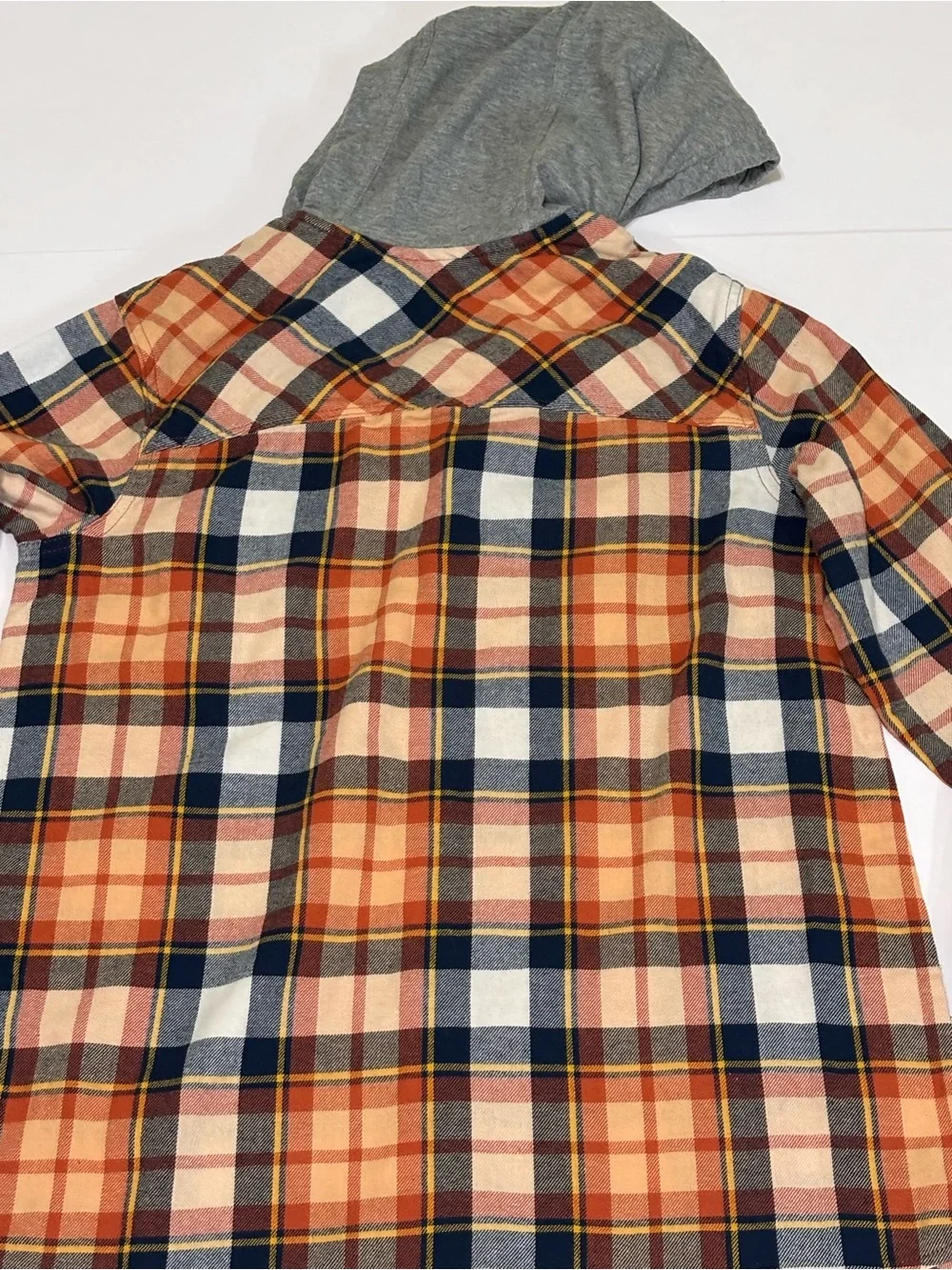 Natural Reflections Orange, Navy & Gray Plaid Hooded Button-Down